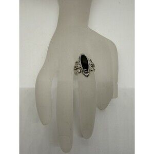 STERLING SILVER VINTAGE RING SIGNED KBN BLACK ONYX OVAL STONE BY KABANA Sz 5.75